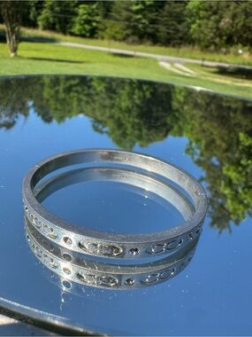Coach Silver Logo Accent Bangle Bracelet